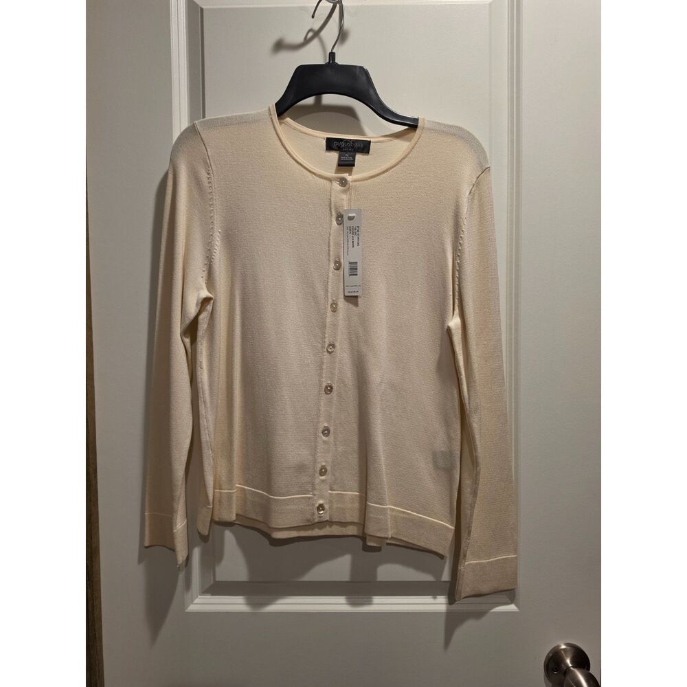 August Silk Cardigan- Petite Large- Cream- NEW with Tags